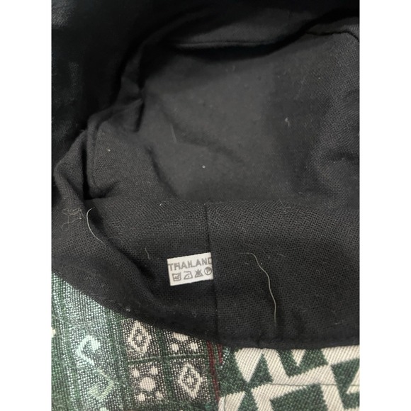 Vintage Boho Tribal Bucket Hat Green Burgundy Thailand Cotton Lined - Picture 6 of 6